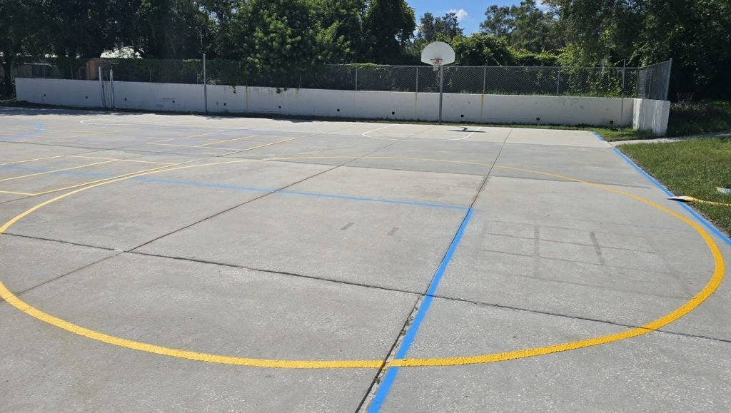 park with freshly painted line markings and machine