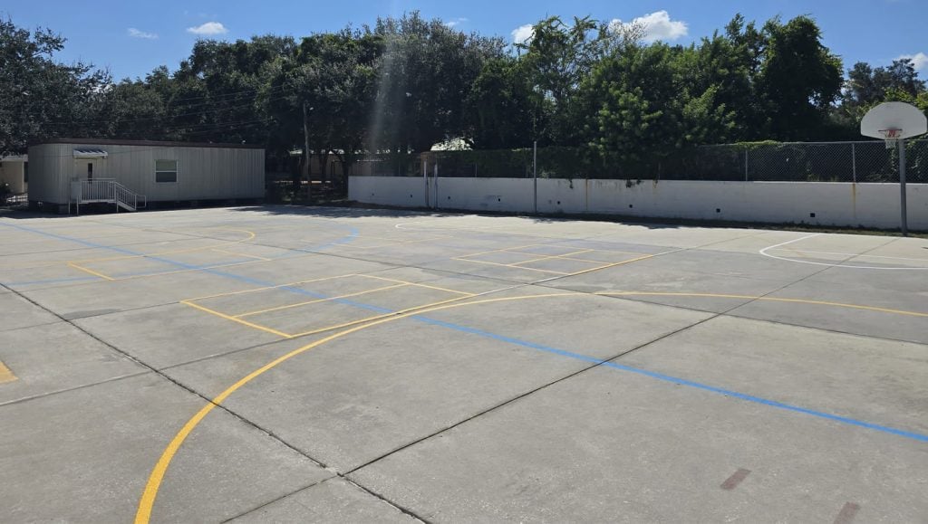 athletic field markings freshly painted for a park court