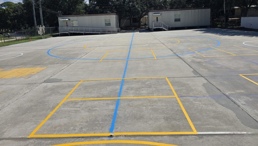 park with freshly painted line markings