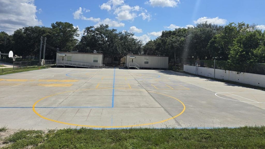 athletic field markings freshly painted for park