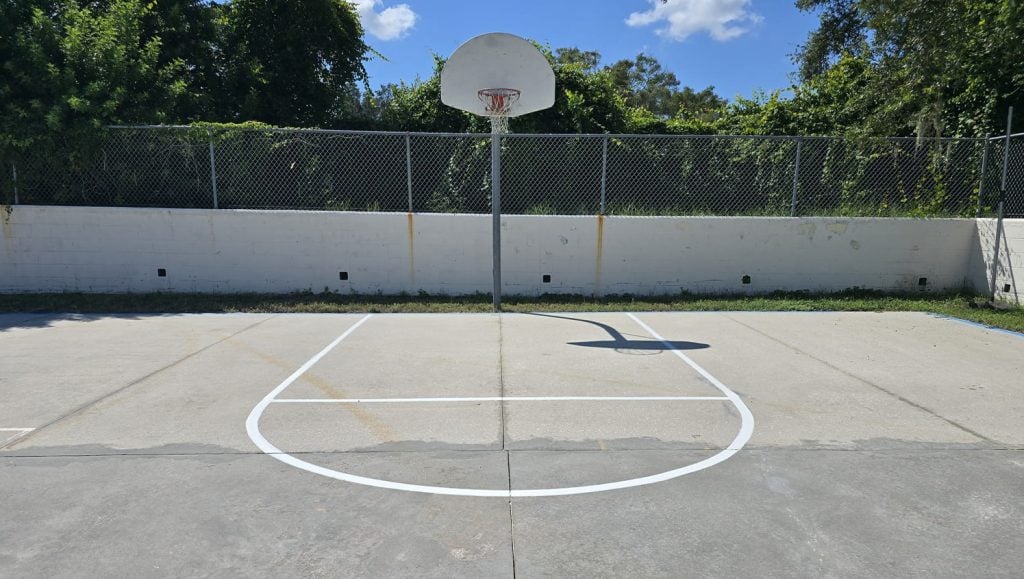 basketball court freshly painted line markings