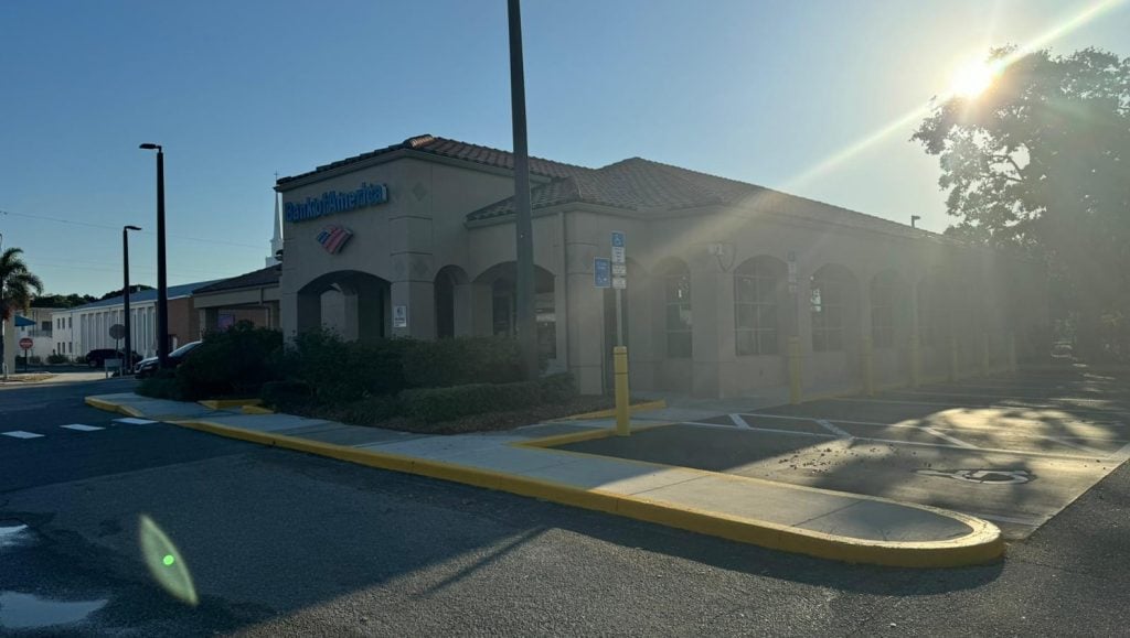 bank of america parking lot with freshly painted lines