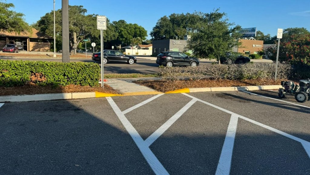 freshly painted line markings for bank of america parking lot