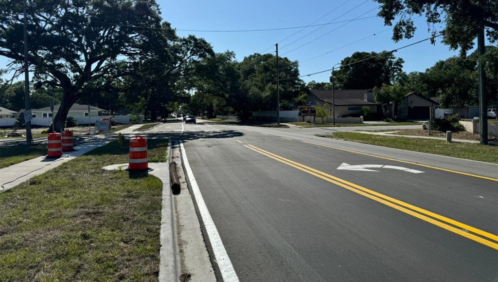 freshly painted yellow and white lines for business