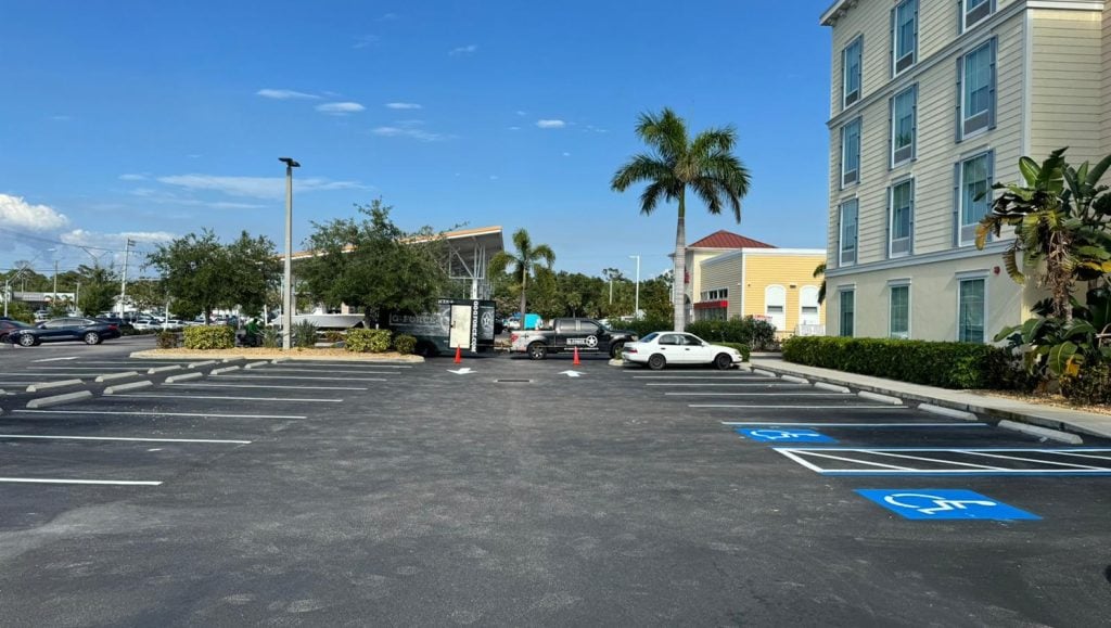 parking lot for apartment complex with freshly painted lines