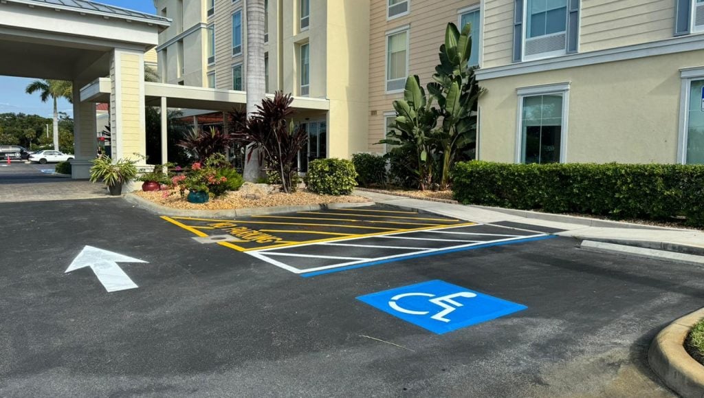 freshly painted parking lot lines for apartment complex parking lot