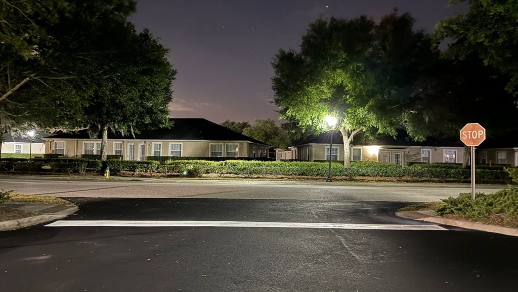 parking lot with new pavement and striped lines