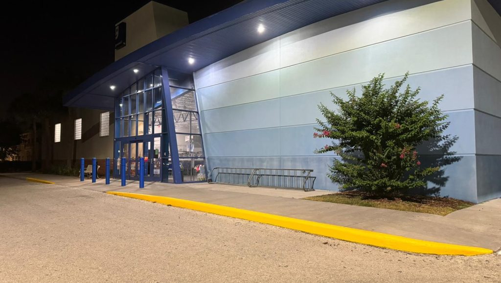 goodwill parking lot at night time