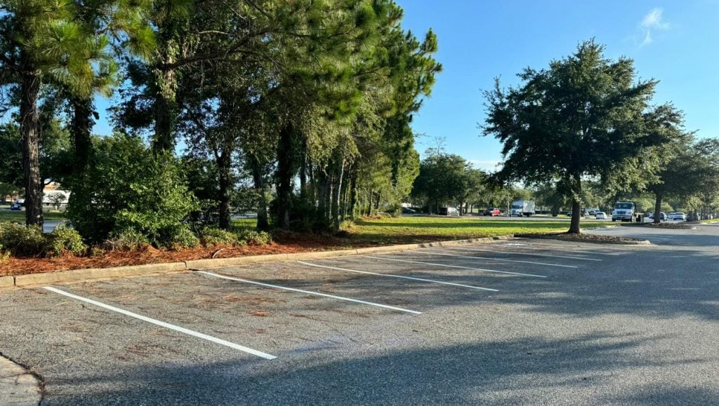 goodwill parking lot with freshly painted line markings