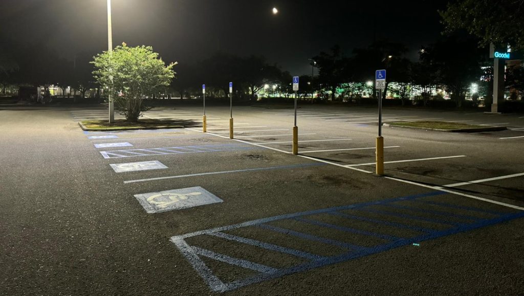 parking lot spots with fresh markings