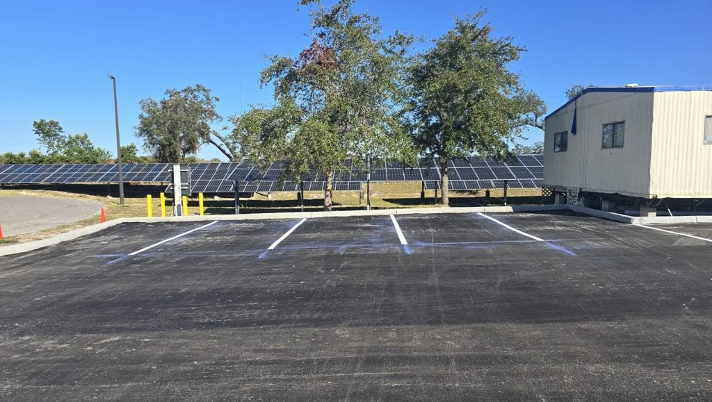 parking spots freshly painted for business parking lot