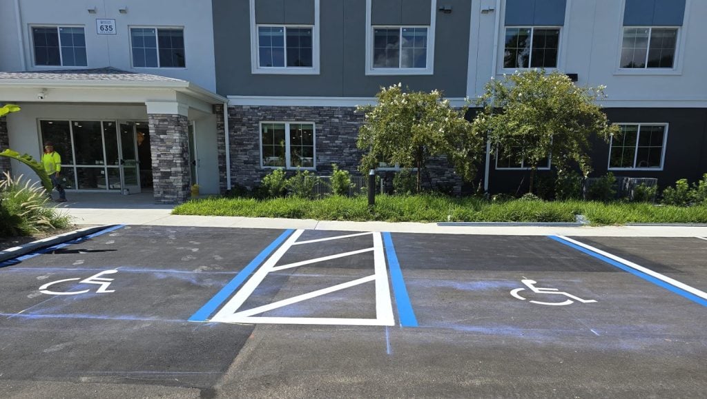 freshly painted line markings for apartment complex