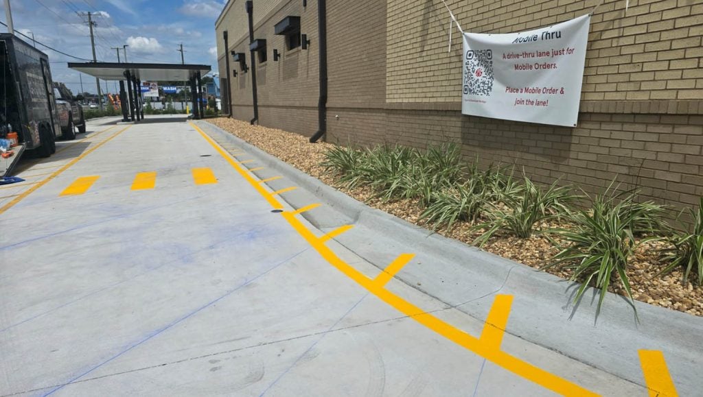 freshly painted line markings for Chick-fil-A parking lot