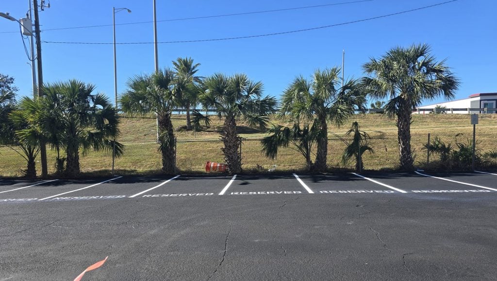 reserved parking spots freshly painted for business