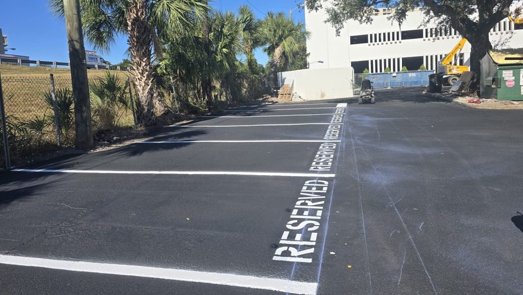 freshly painted reserved parking spots for business parking lot