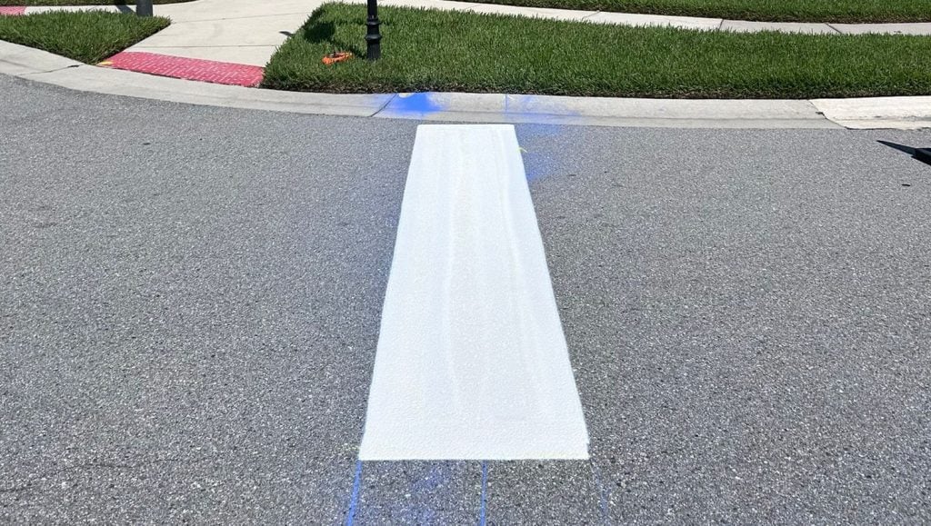 freshly painted line marking on pavement