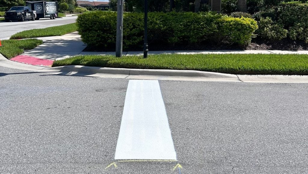 close-up of white line marking on pavement