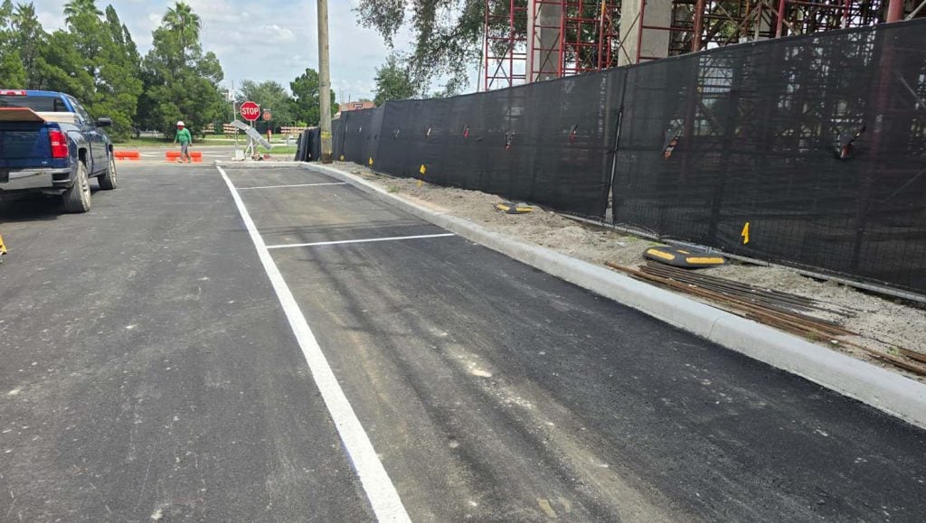 freshly painted line markings for a business parking lot