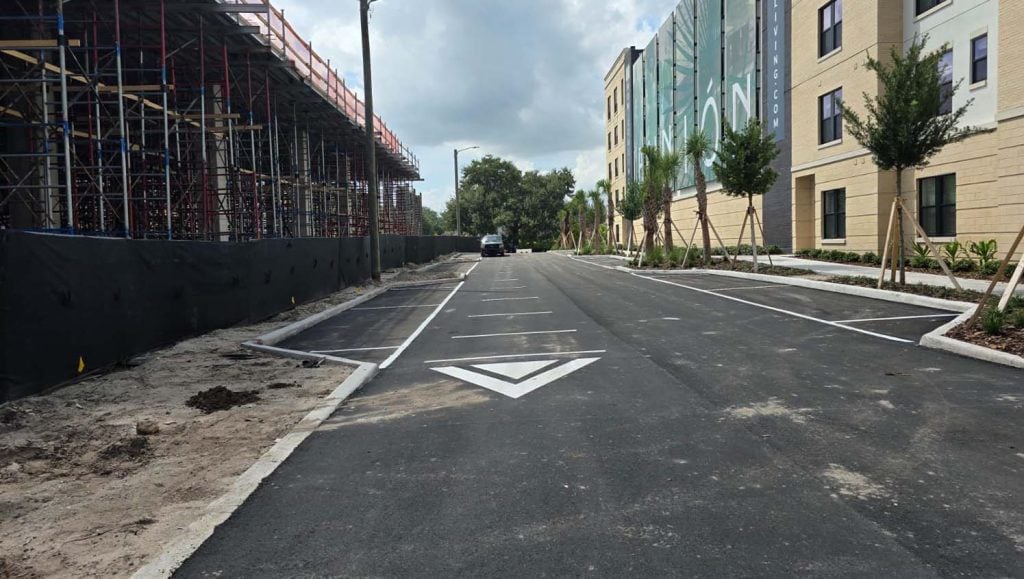freshly painted arrow for parking lot in tampa, fl