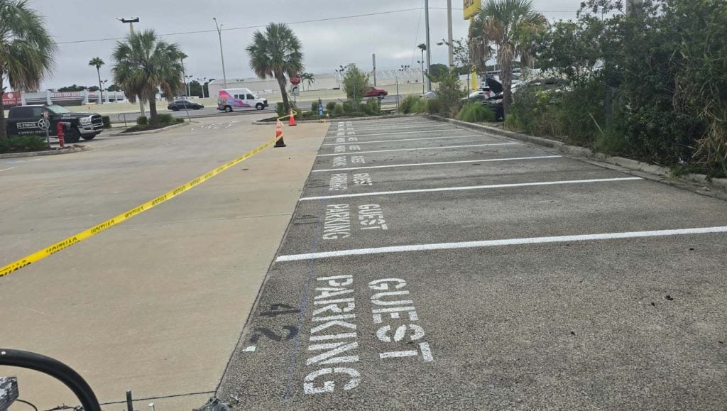 close-up of a freshly painted arrow for business parking lot