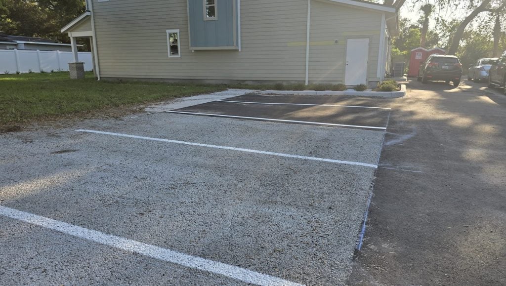freshly painted line striping for apartment parking lot