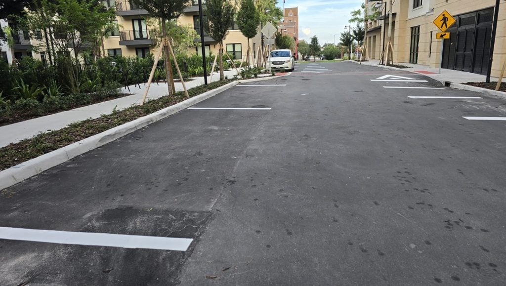 close-up of apartment parking lot freshly painted