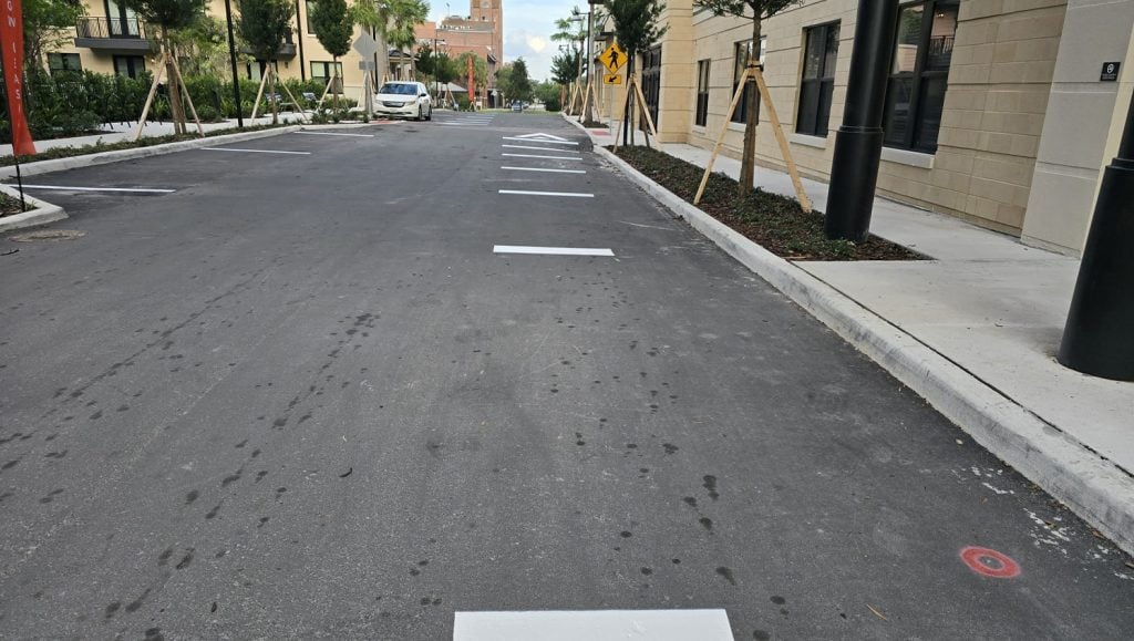 close-up of freshly painted line markings for apartments