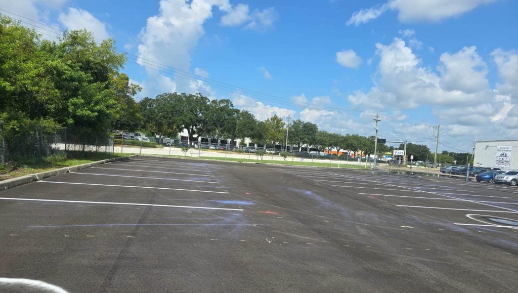 business parking lot with freshly painted lines