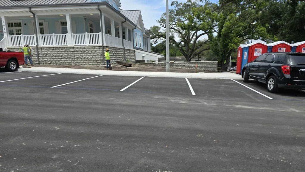 close-up of business office parking lot spots freshly painted