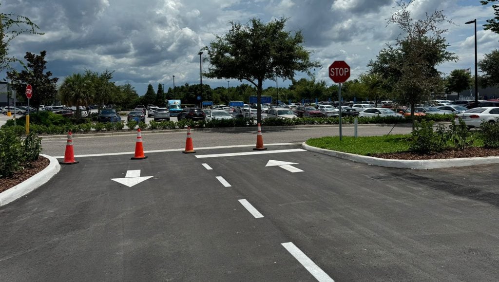 freshly painted arrows for office parking lot