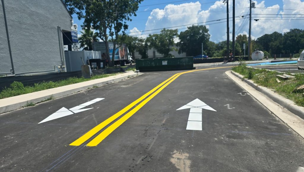 freshly painted arrows for business parking lot