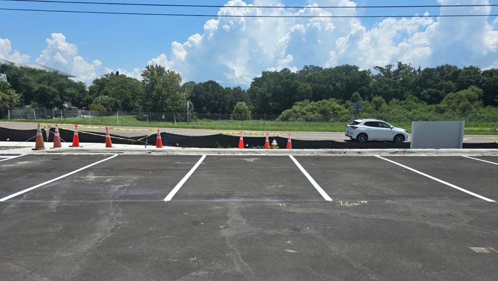 freshly painted line markings for business