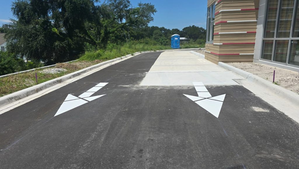 close-up of freshly painted crosswalk for business