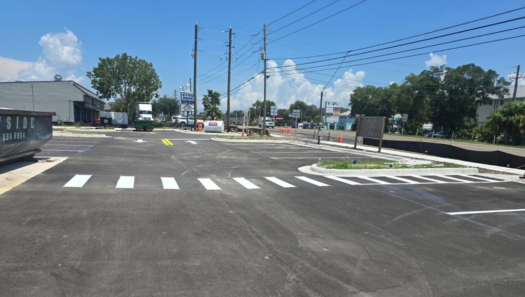 freshly painted cross walk for business parking lot