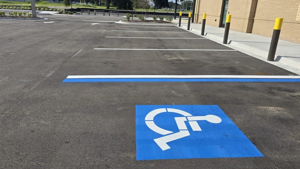 close-up of ada compliance parking spots for Chick-fil-A parking lot