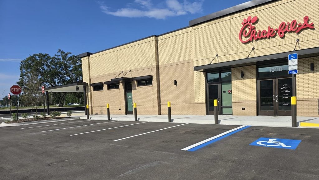 Chick-fil-A parking lot freshly painted line markings