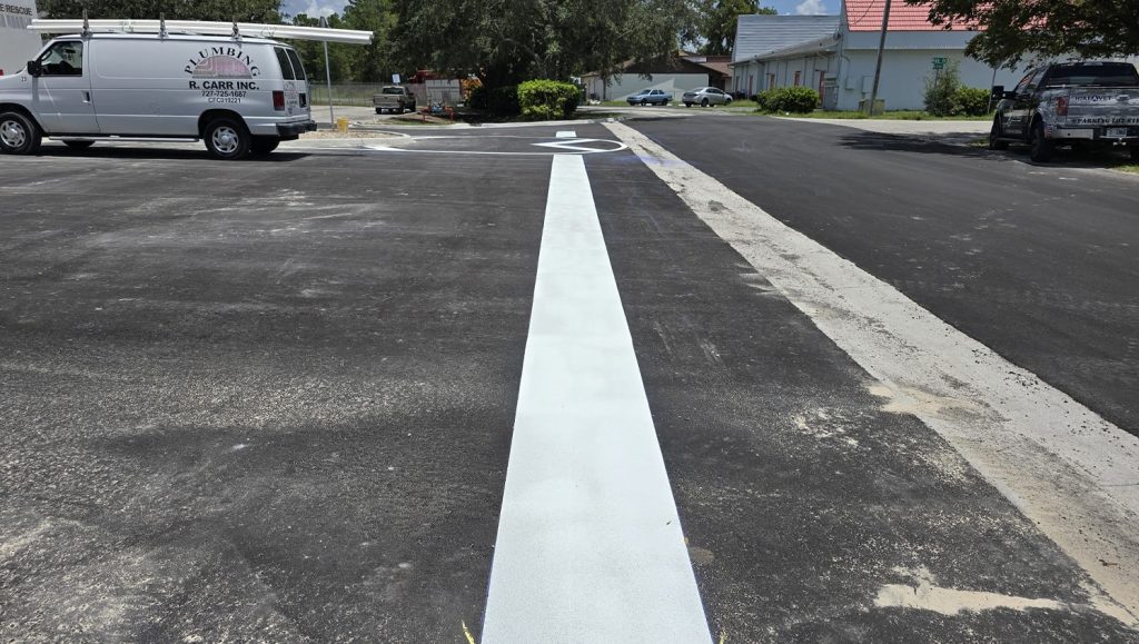 freshly painted parking spots for Fire Station
