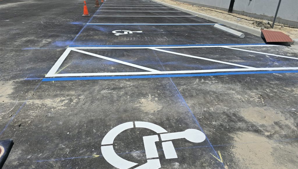 freshly painted line markings for Fire Station parking lot