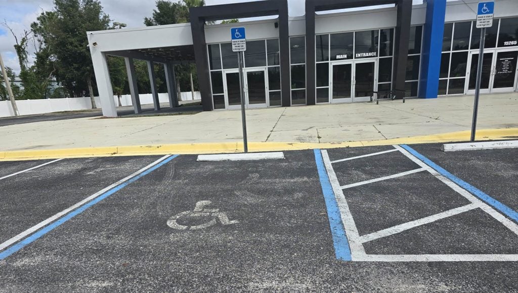 freshly painted line markings for Jayco parking lot