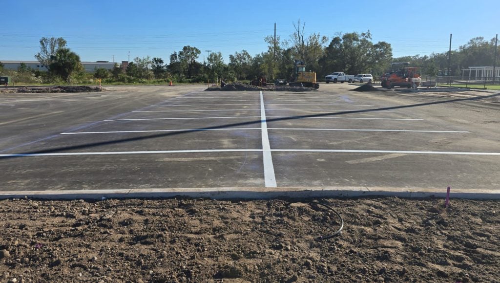 freshly painted line markings for a park parking lot