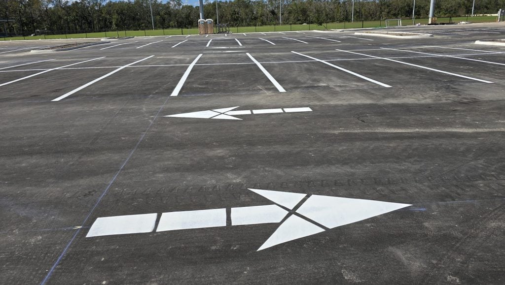 line striping freshly painted for a park in florida