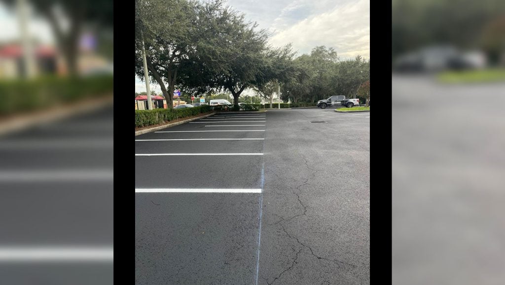 line markings on freshly sealcoated asphalt