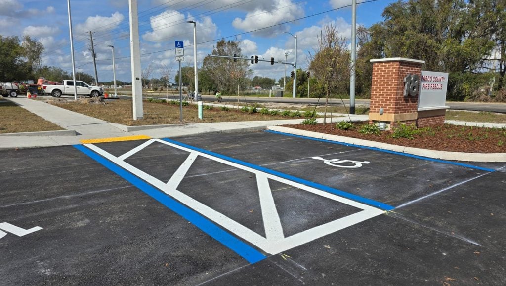 parking spots freshly painted for Pasco Fire Station parking lot