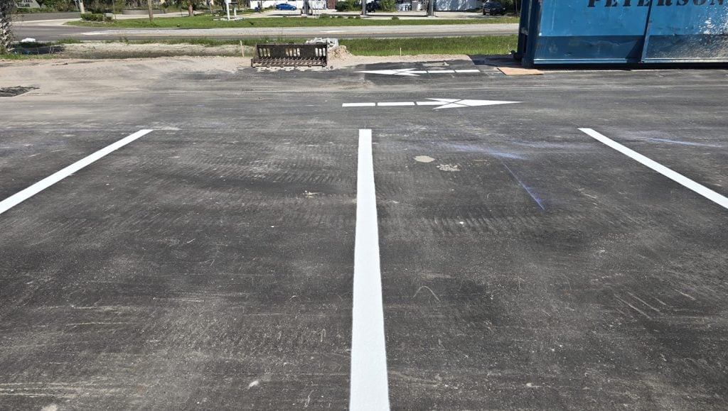 line striping freshly painted for business parking lot