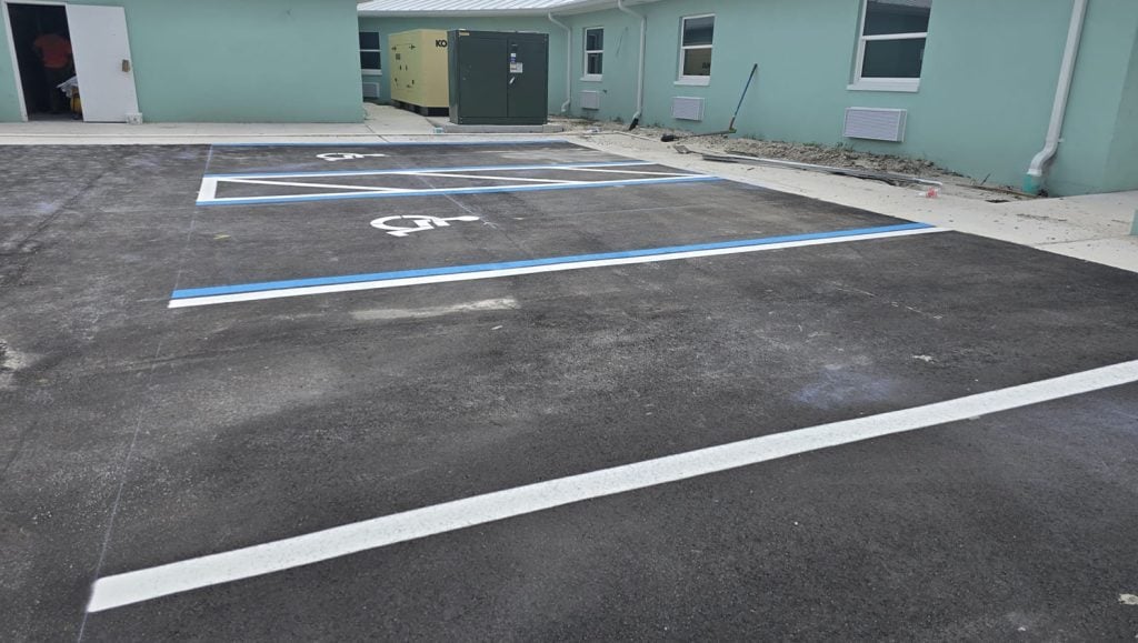 close-up of freshly painted parking spots