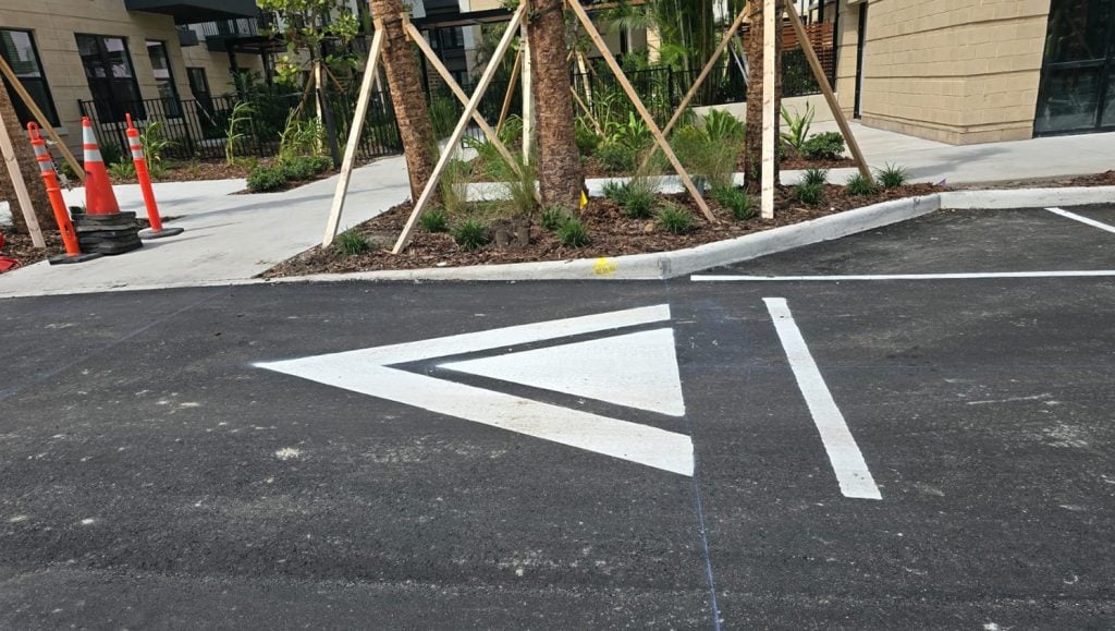 close-up of arrow freshly painted