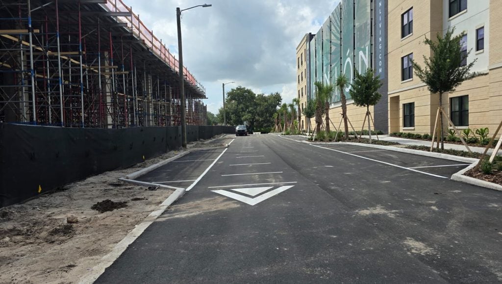 freshly painted arrow for parking lot in tampa