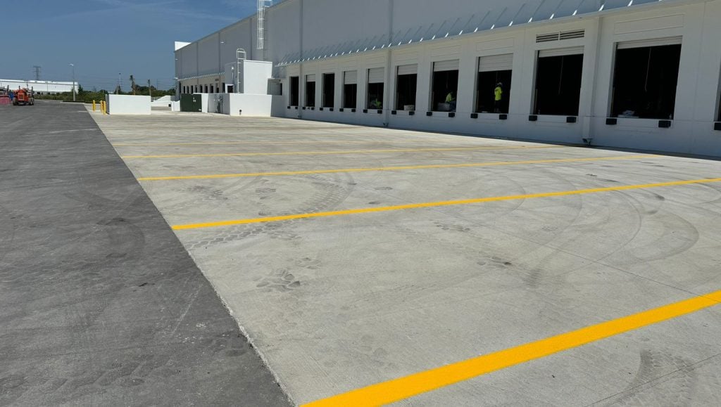 close-up of freshly painted parking lot lines for business