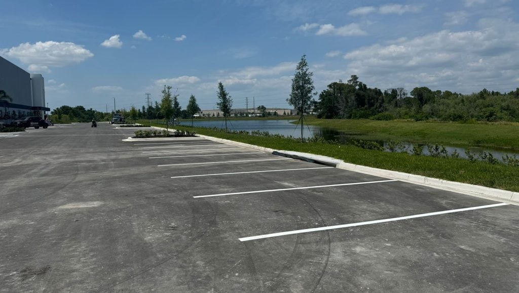 freshly painted yellow lines for parking lot
