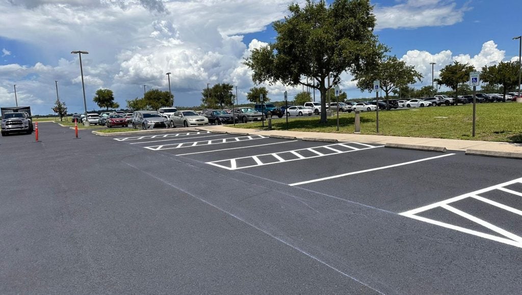 close-up of MacDill AFB parking lot with fresh line markings